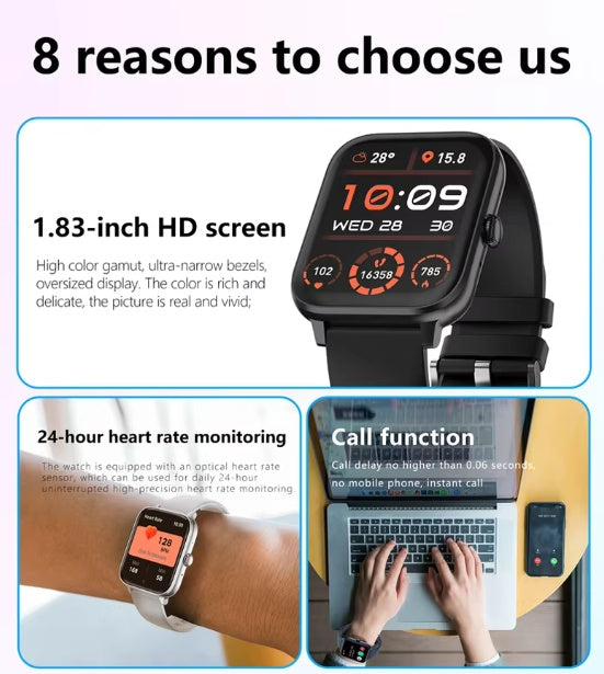 Reloj inteligente para hombre y mujer, 1,83 pulgadas, Bluetooth, monitor de ritmo cardíaco y actividad física