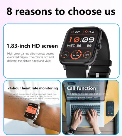 Reloj inteligente para hombre y mujer, 1,83 pulgadas, Bluetooth, monitor de ritmo cardíaco y actividad física