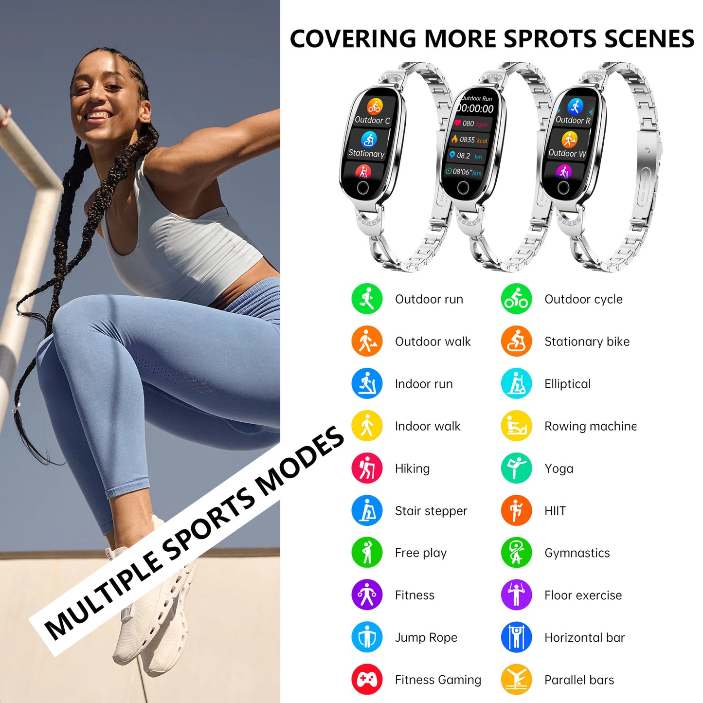 Reloj inteligente dorado para mujer, compatible con Android e iOS, pulsera inteligente con control del ciclo menstrual, frecuencia cardíaca, presión arterial, fotografía remota, podómetro resistente al agua. 