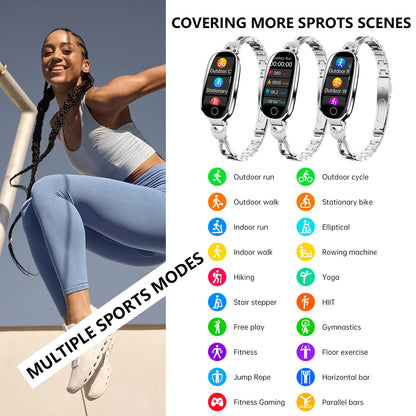 Reloj inteligente dorado para mujer, compatible con Android e iOS, pulsera inteligente con control del ciclo menstrual, frecuencia cardíaca, presión arterial, fotografía remota, podómetro resistente al agua. 