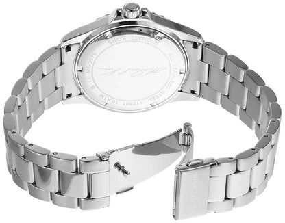 Back view of the Michael Kors MK9079 watch showcasing its stainless steel bracelet and engraved details.